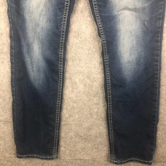 Ariya Jeans Women 13/14 Straight Leg Mid Rise Dark Blue Stretch Embroidered - Picture 3 of 10